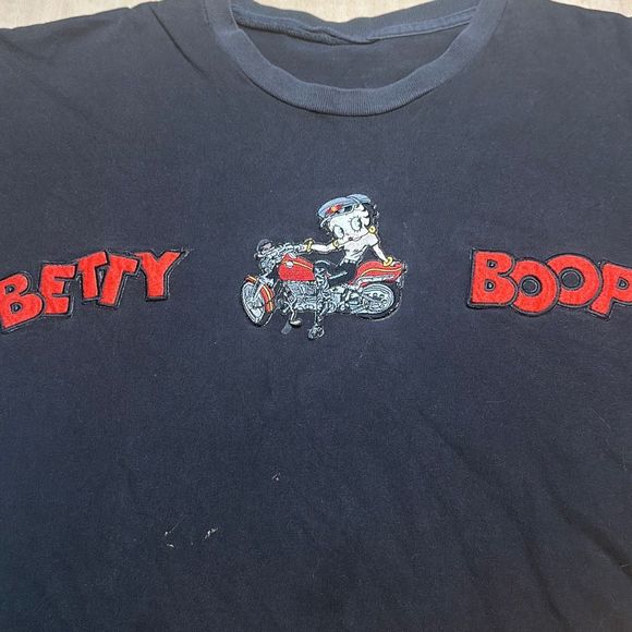 Vintage Betty Boop Spelled out Motorcycles t shirt embroidered Logo Size L - Picture 5 of 6